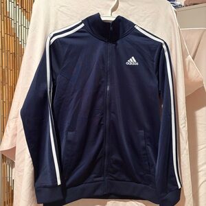 Adidas Dark Blue Zip-Up Jacket with White Stripes